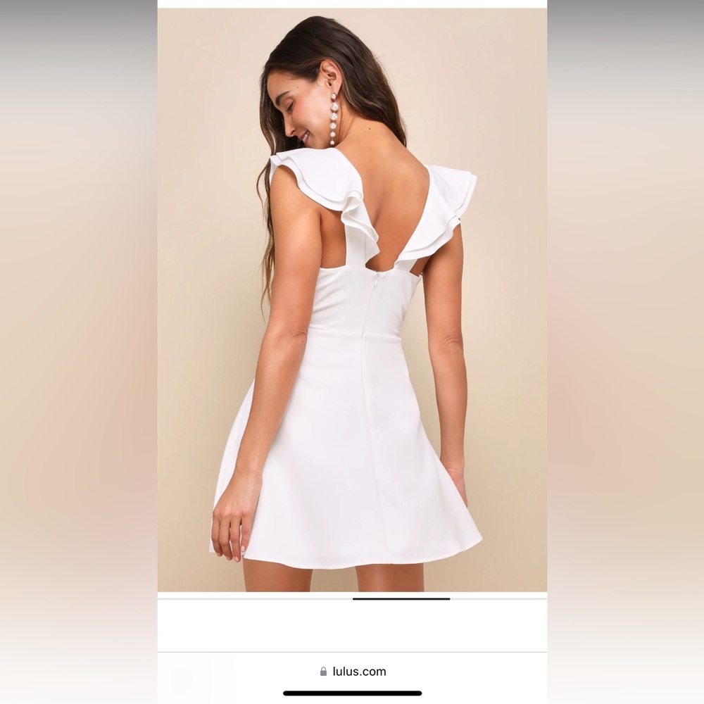 Lulus White Divine Ruffle Skater Mid Thigh Dress - Picture 4 of 10